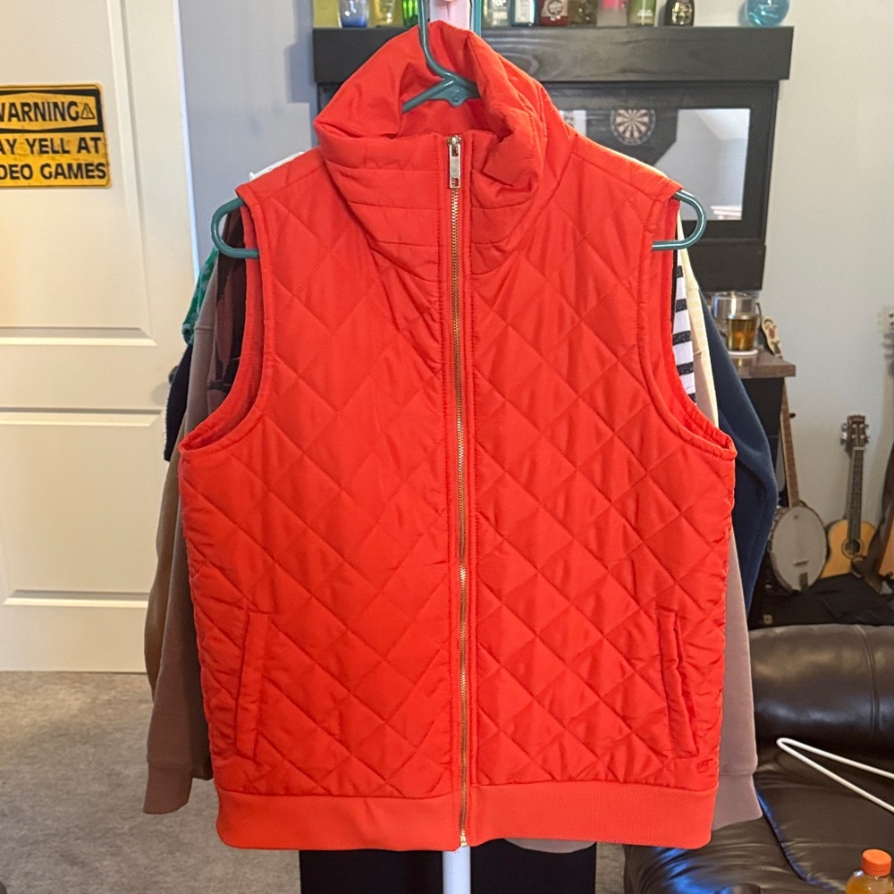 Quilted Orange Puffer Vest - Sleeveless Zip Front